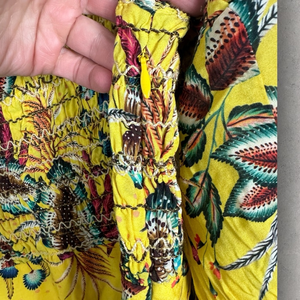 Anthropologie Farm Rio Yellow Floral Smocked Mini Dress Size Large Petite Boho L - Picture 10 of 16